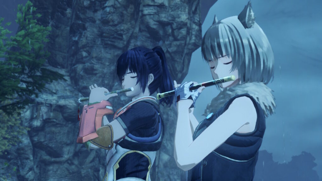 Noah i Mio grający na fletach.